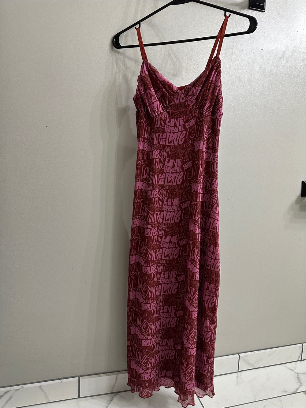 Urban Outfitters Rose Pink 'LOVE' Print Slip Dress